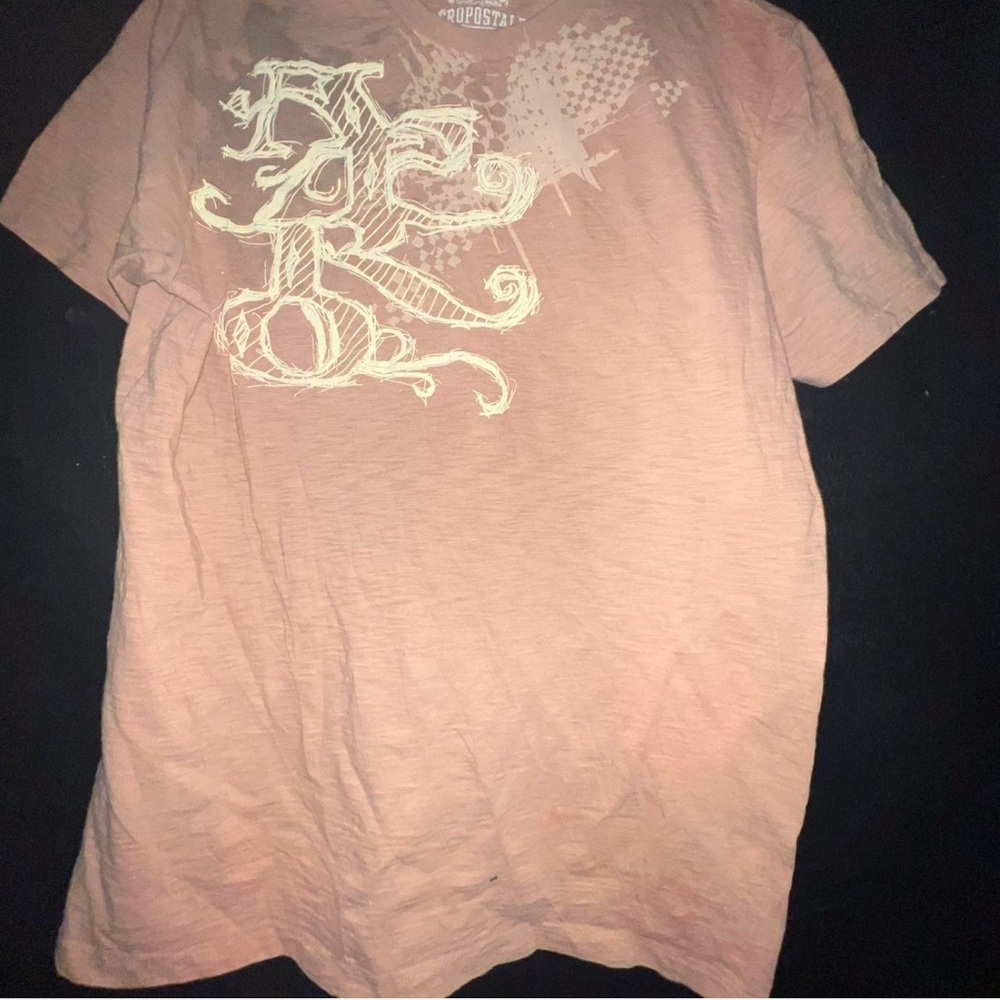 Aeropostale Tan and Cream Short Sleeve Tee with Graphic Design